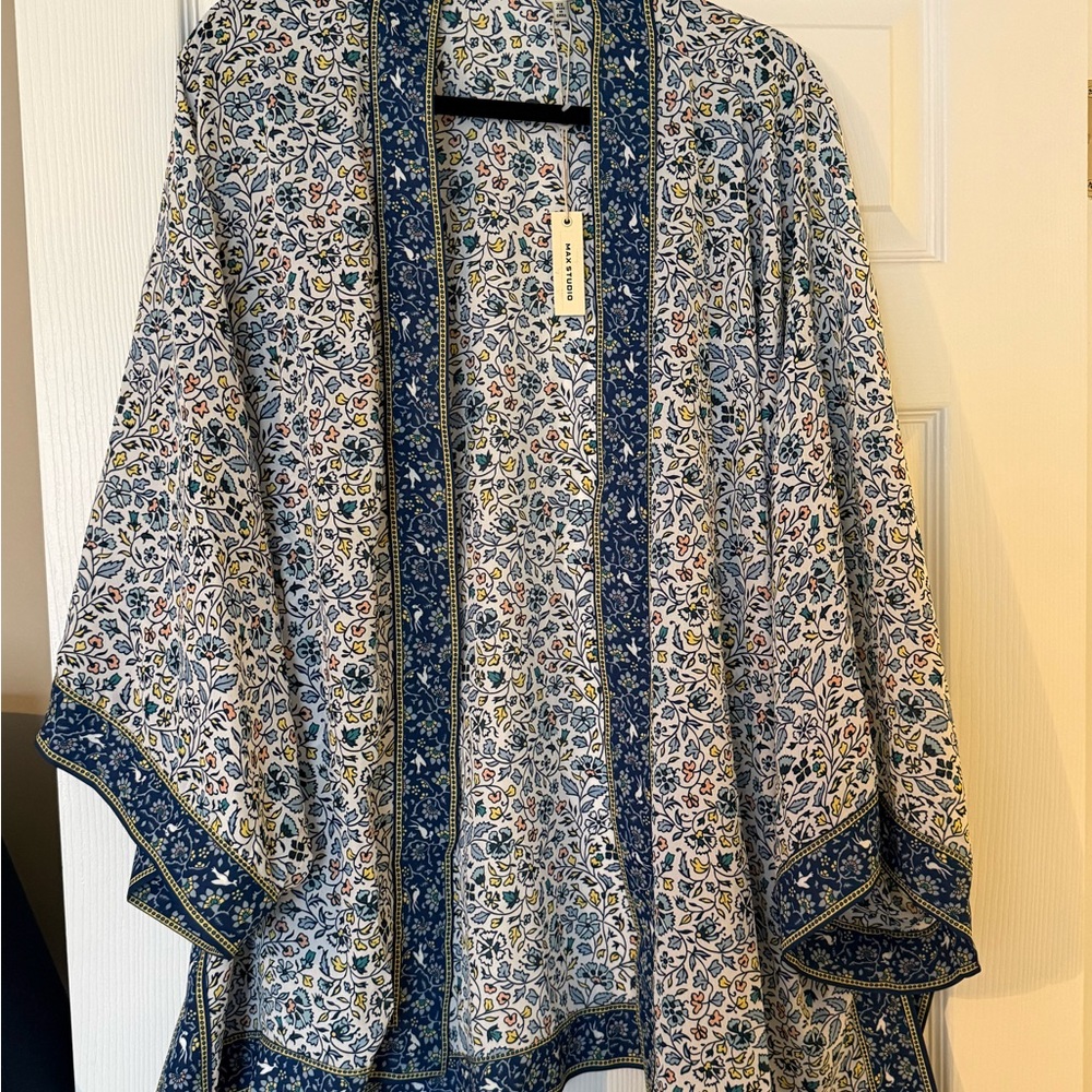 Max Studio Floral Kimono with Navy Accents